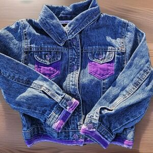 Vintage Y2K Mary Kate Ashley Denim Patchwork Embroidered Girls Jacket Velvet 4t